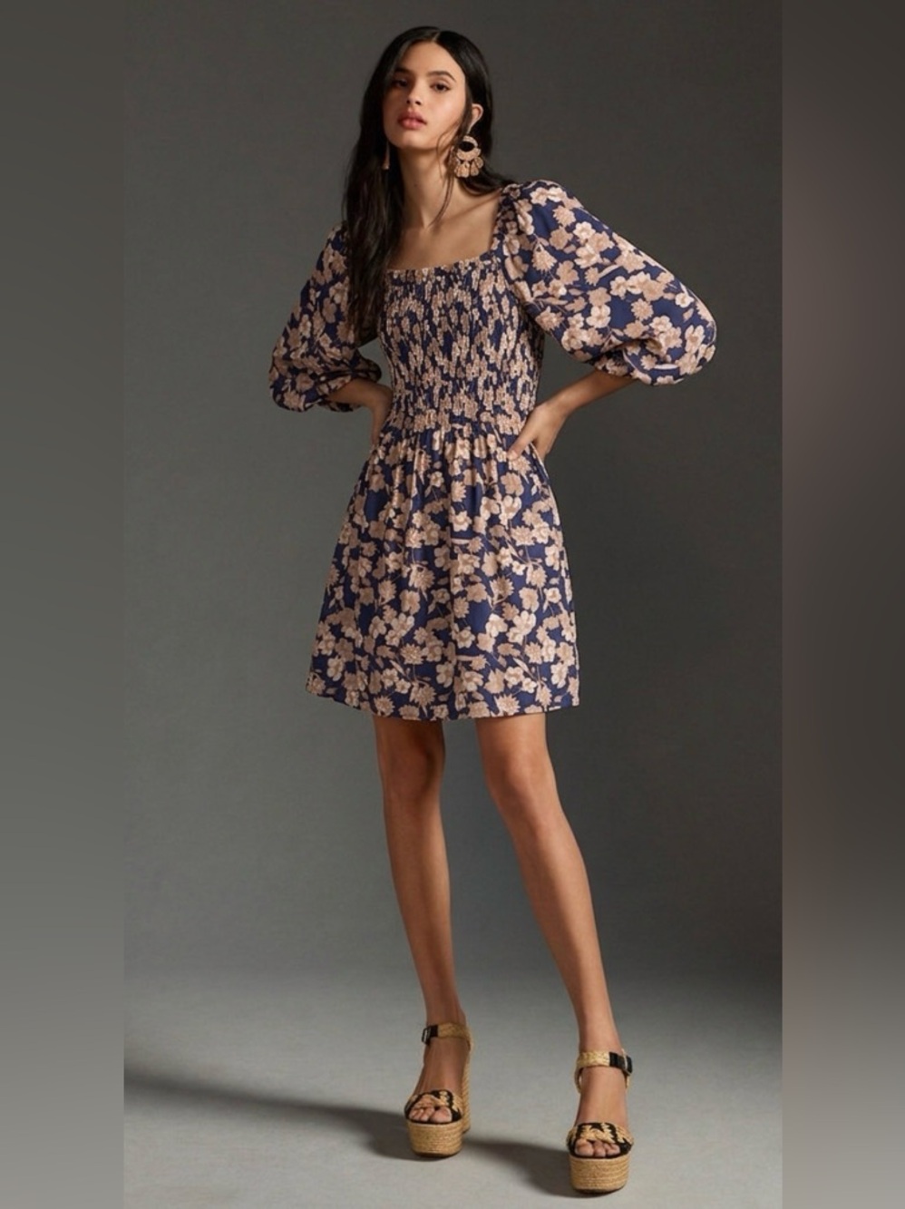 ANTHROPOLOGIE Sanctuary Marina Floral Smocked Bodice Dress 8 Festival Boho
